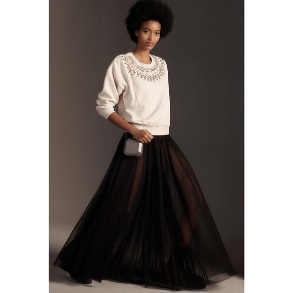 Anthropologie Maeve Embellished Collar Pullover Light Sand Size M - Picture 3 of 11